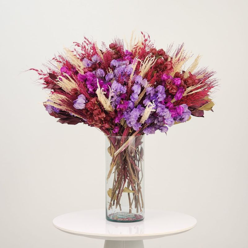 Dried Flowers  Arrangement Single Face  Mineral Purple Amethyst Torn Cream + Colorless Glass