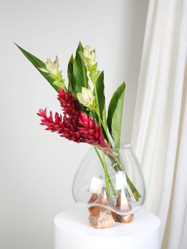 Crystal Vase Blown In Natural Stone 035 - Casa Planto By Cristais De Gramado