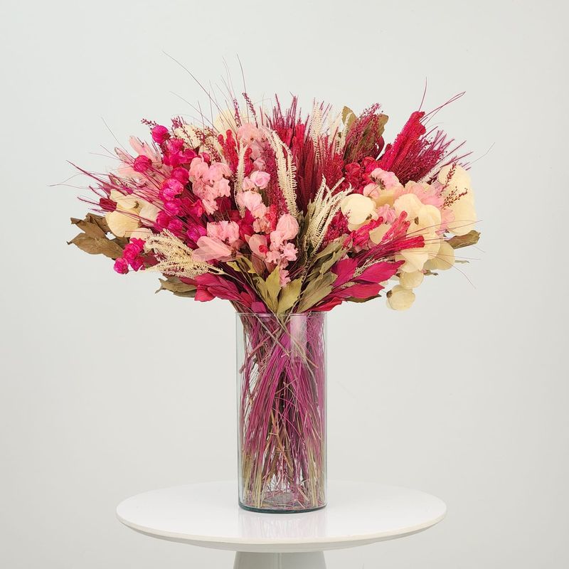 Dried Flowers  Arrangement Single Face Pink Tourmaline + Colorless Glass