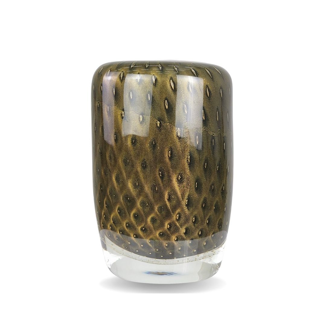 Murano Vase Quad Mesh Black With 24k Gold Crystals C� d&#39;Oro 20x25