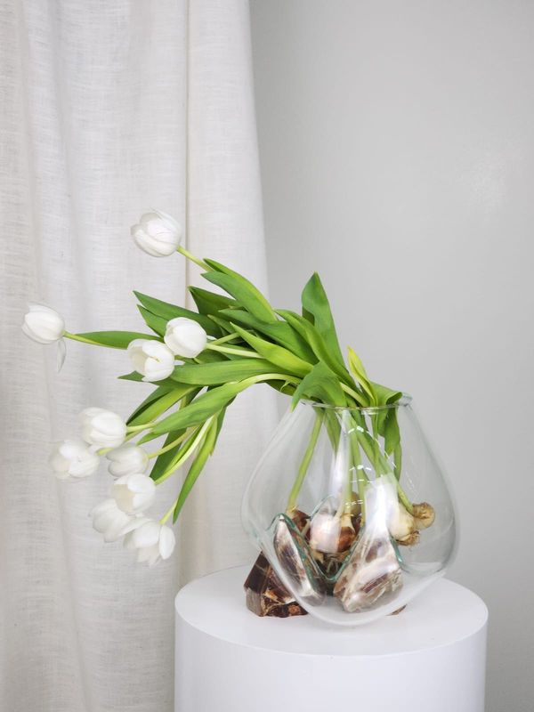 Crystal Vase Blown In Natural Stone 041 - Casa Planto By Cristais De Gramado