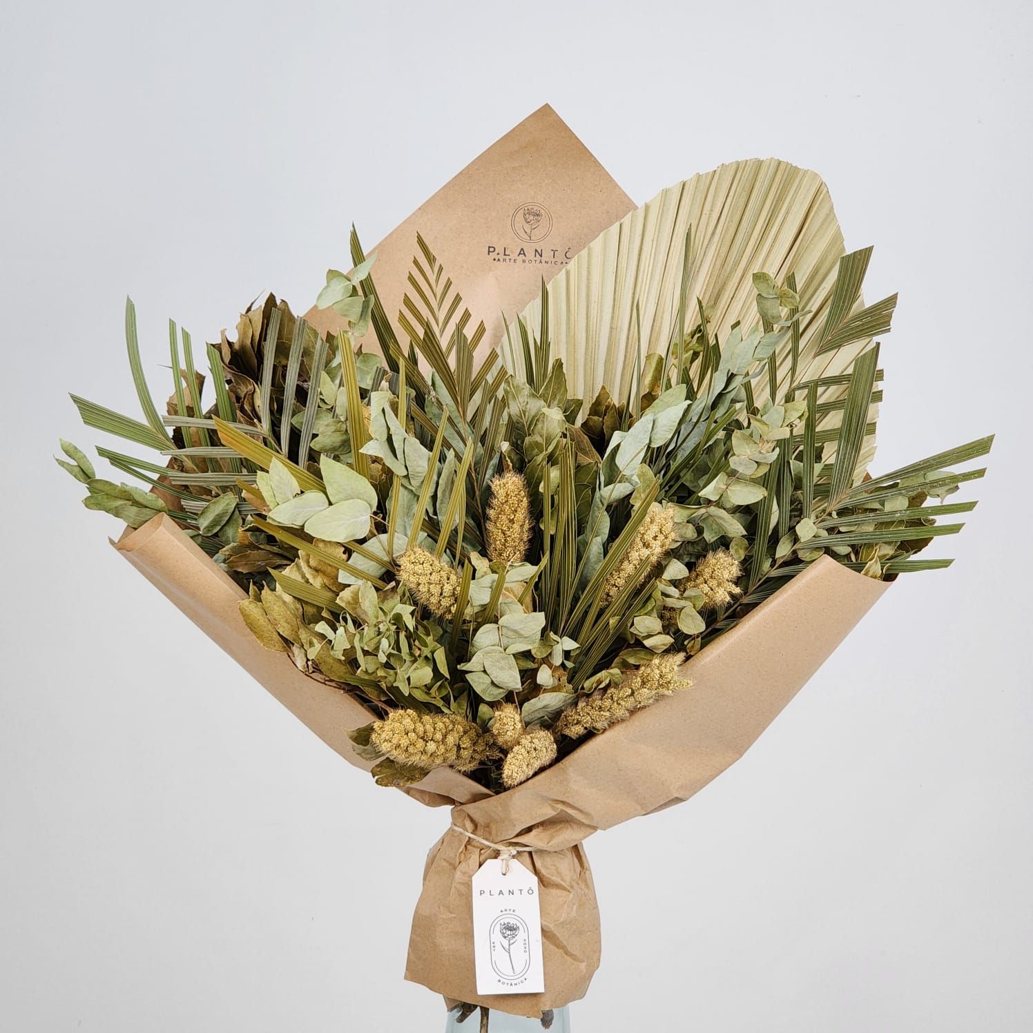 Bouquet Of Dried Flowers  With Palm Tree And  Eucalyptus - No Vase