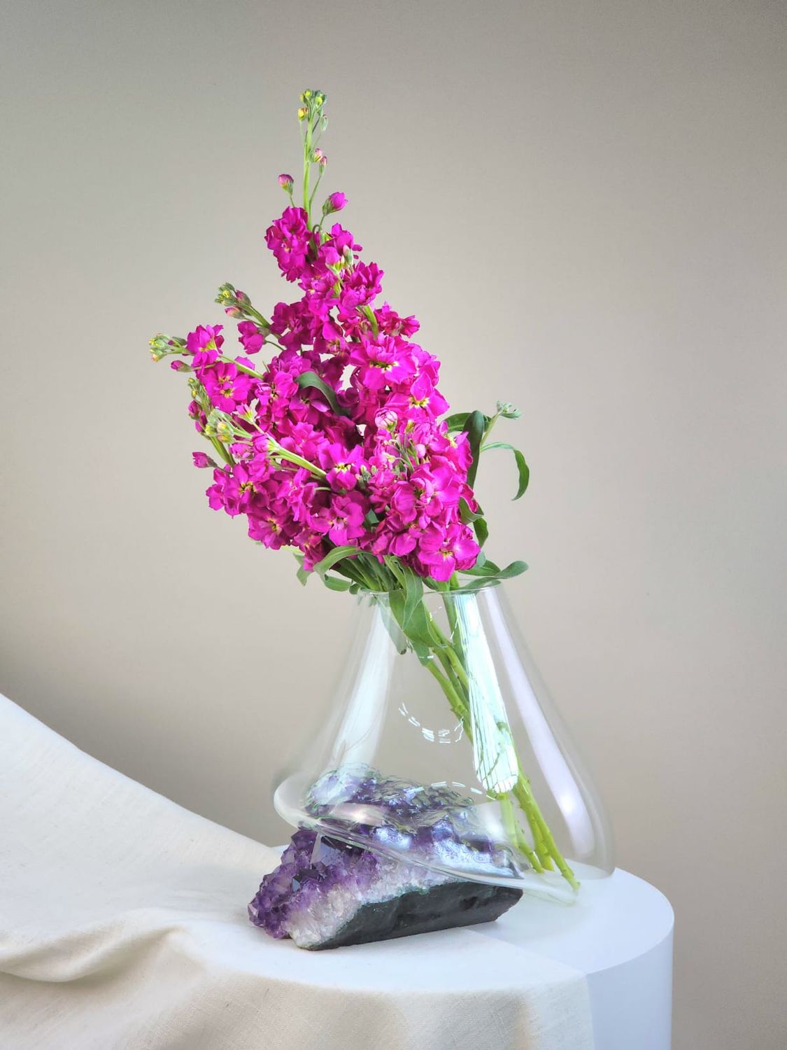 Crystal Vase Blown In Natural Stone 060 - Casa Planto By Cristais De Gramado