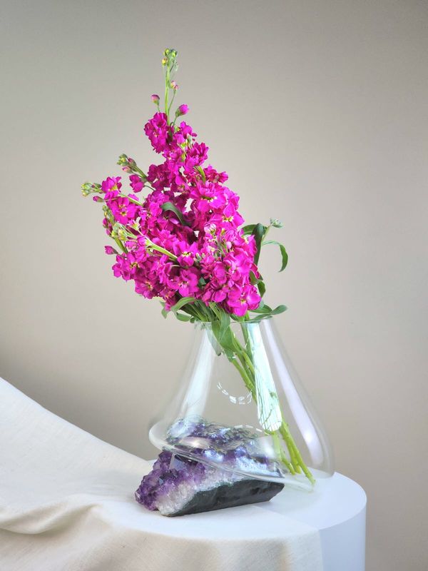 Crystal Vase Blown In Natural Stone 060 - Casa Planto By Cristais De Gramado