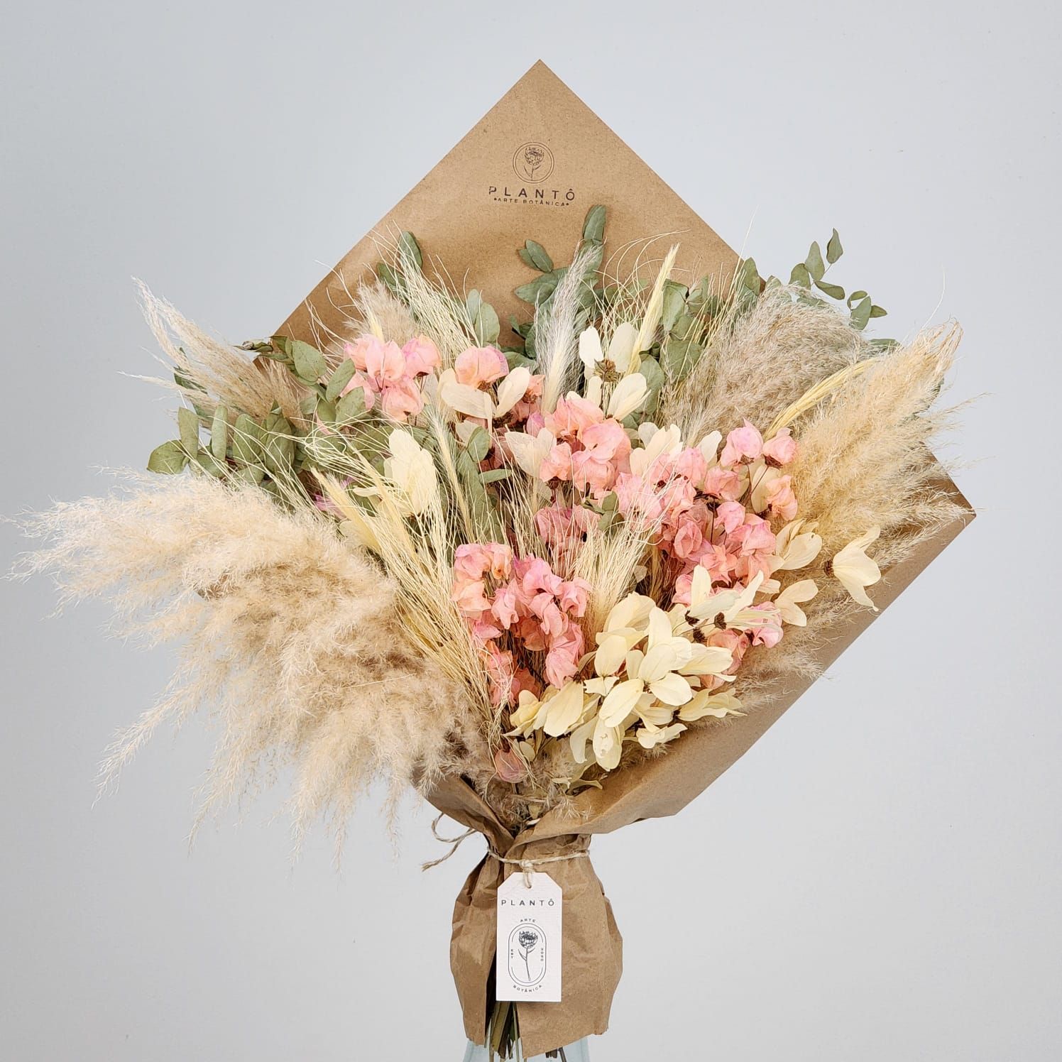 Bouquet Of Dried Flowers  With Pampas Grass And Bougainvillea - No Vase