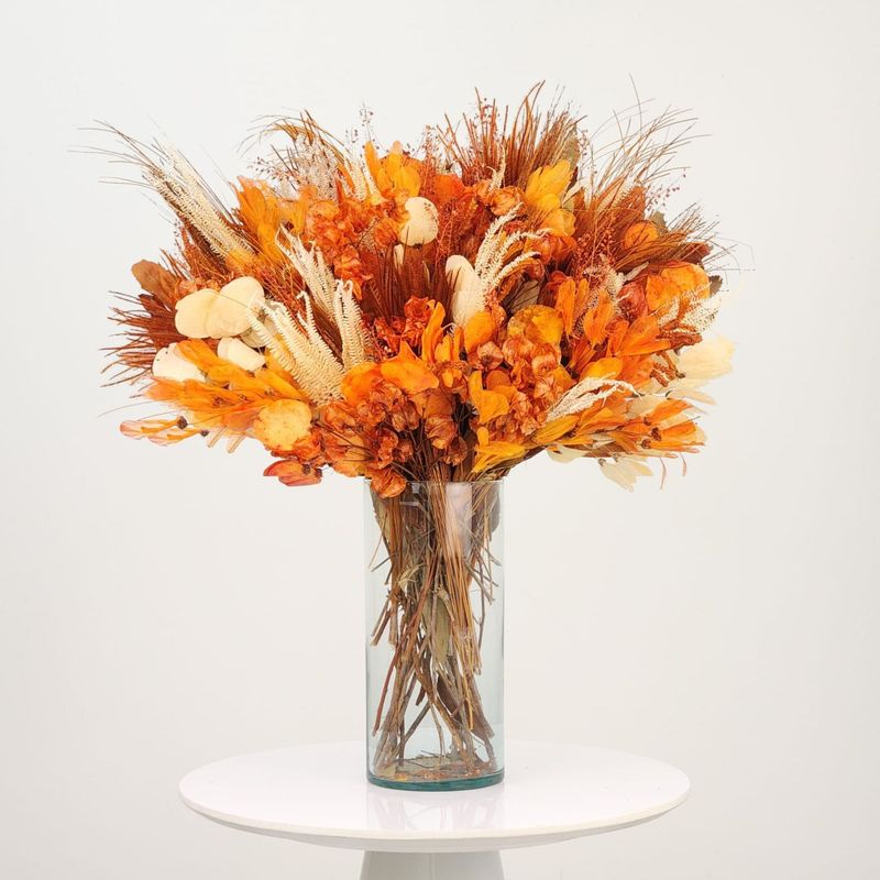 Dried Flowers  Arrangement Single Face Mineral Orange Topaz + Colorless Glass