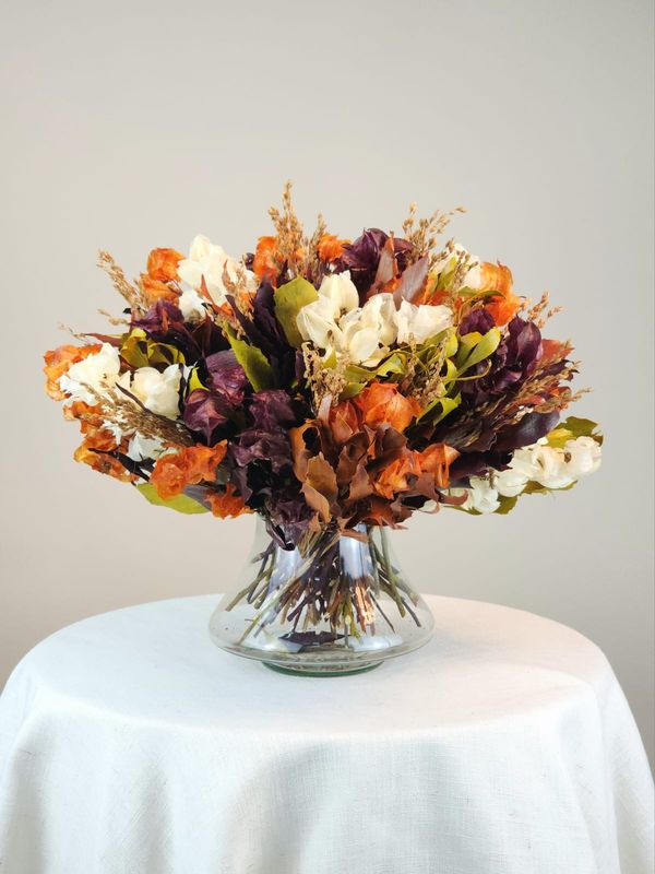 Dried Flowers Arrangement Centerpiece Botanical Collection Multicolored + Small Vase