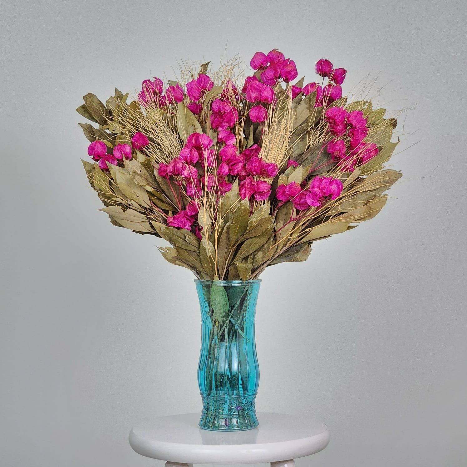 Dried Flowers  Arrangement Single Face Special Pink  +  Blue Love Vase