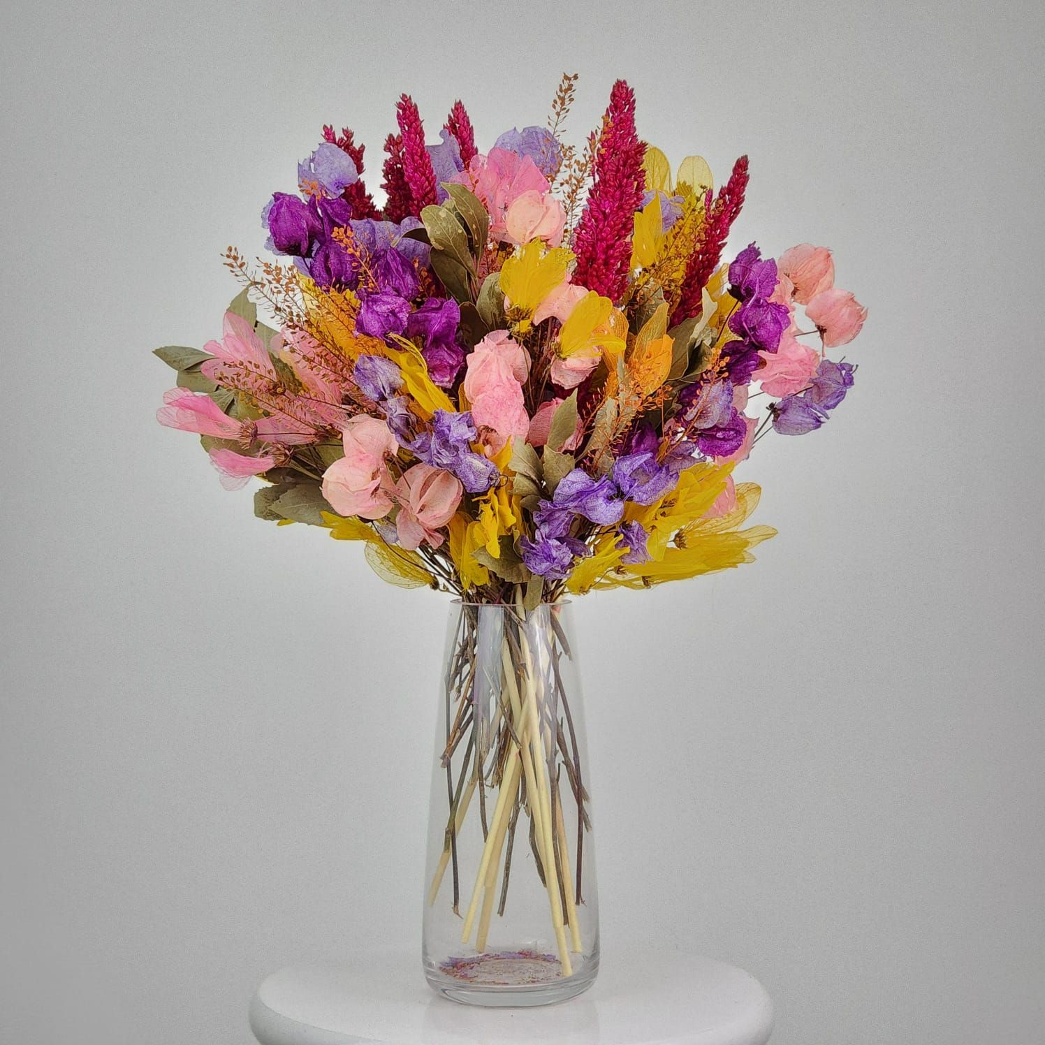 Dried Flowers Arrangement  Double Face Petit Jardin Bouteille Florale Petit + Glass Vase