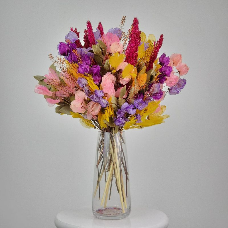 Dried Flowers Arrangement  Double Face Petit Jardin Bouteille Florale Petit + Glass Vase