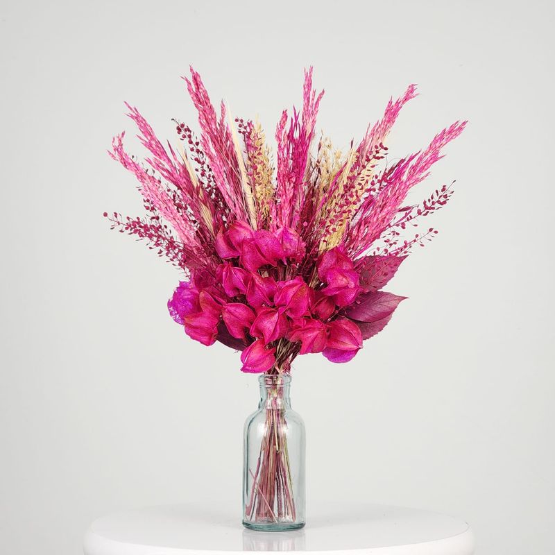 Dried Flowers Arrangement Single Face Delicacy Monochromatic Pink + Small Colorless Vase