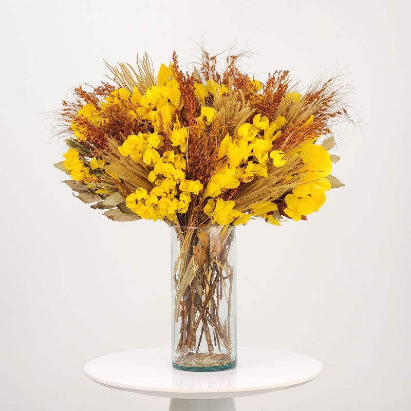 Dried Flowers  Arrangement Single Face  Mineral Yellow Citrine + Colorless Glass