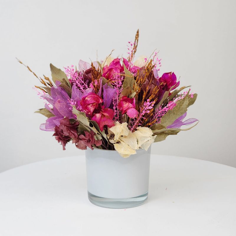 Dried Flowers Arrangement Centerpiece Marsala + Small Vase