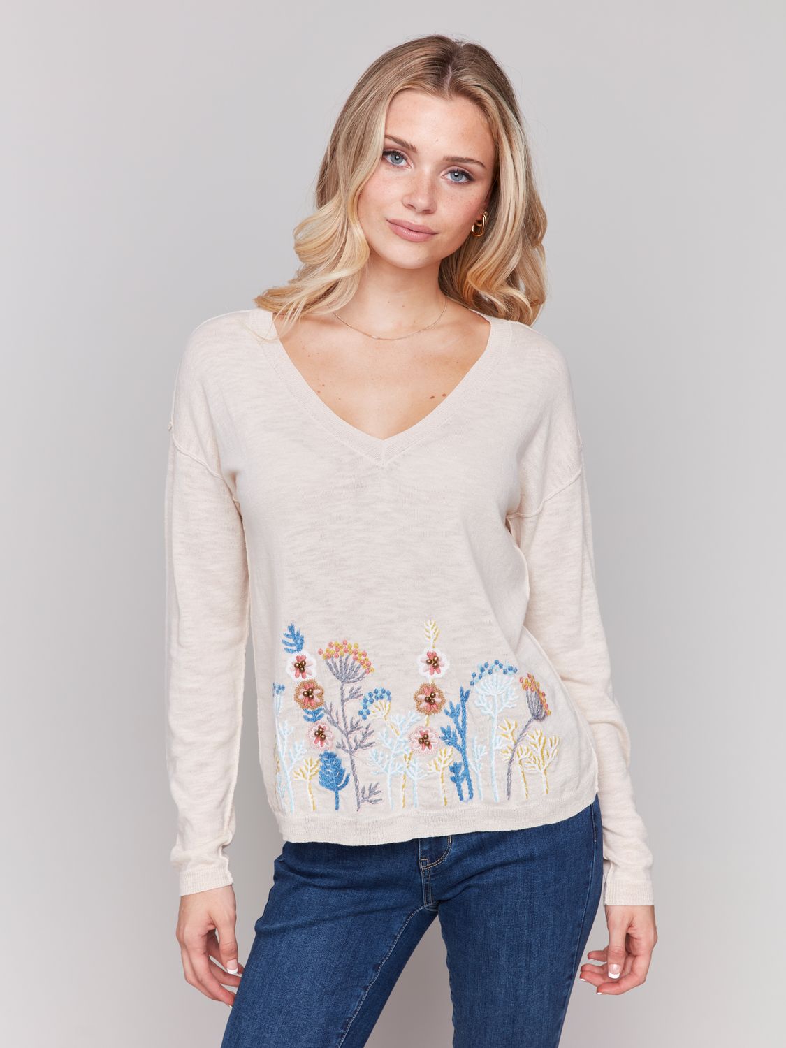 Embroidered V-Neck Sweater