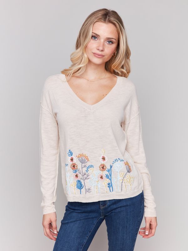 Embroidered V-Neck Sweater