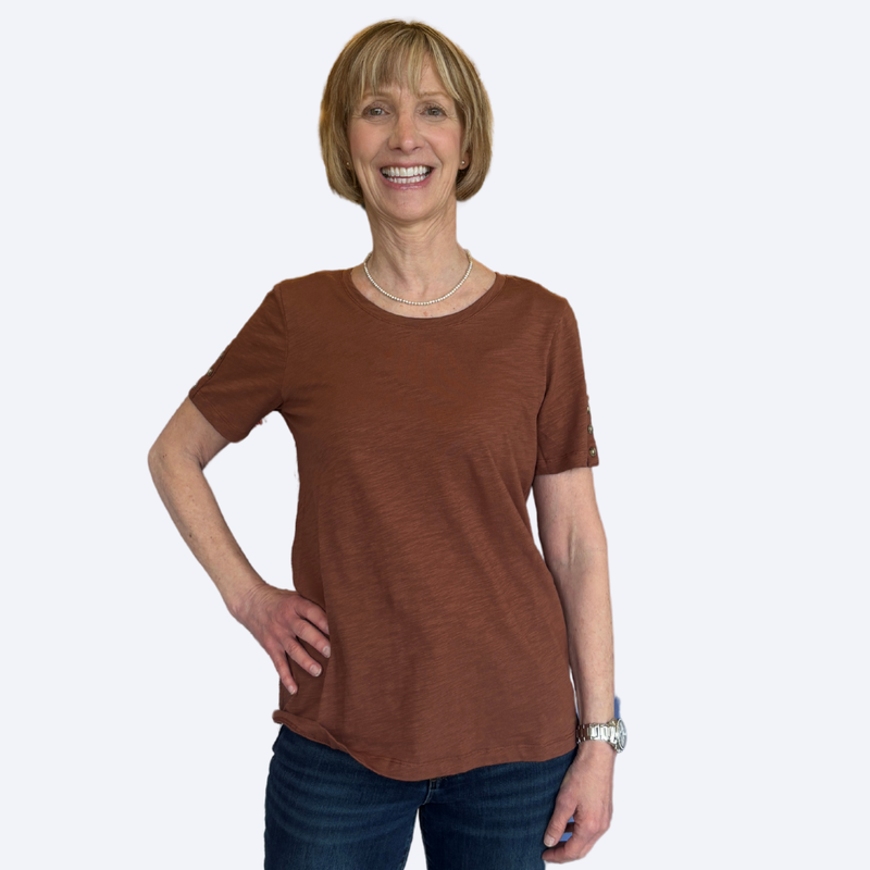 Short Sleeve T Shirt w/Button Detail