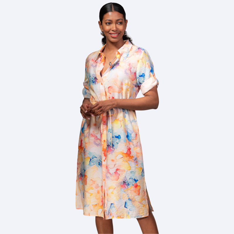 Btn Down 3/4 Sleeve Dress
