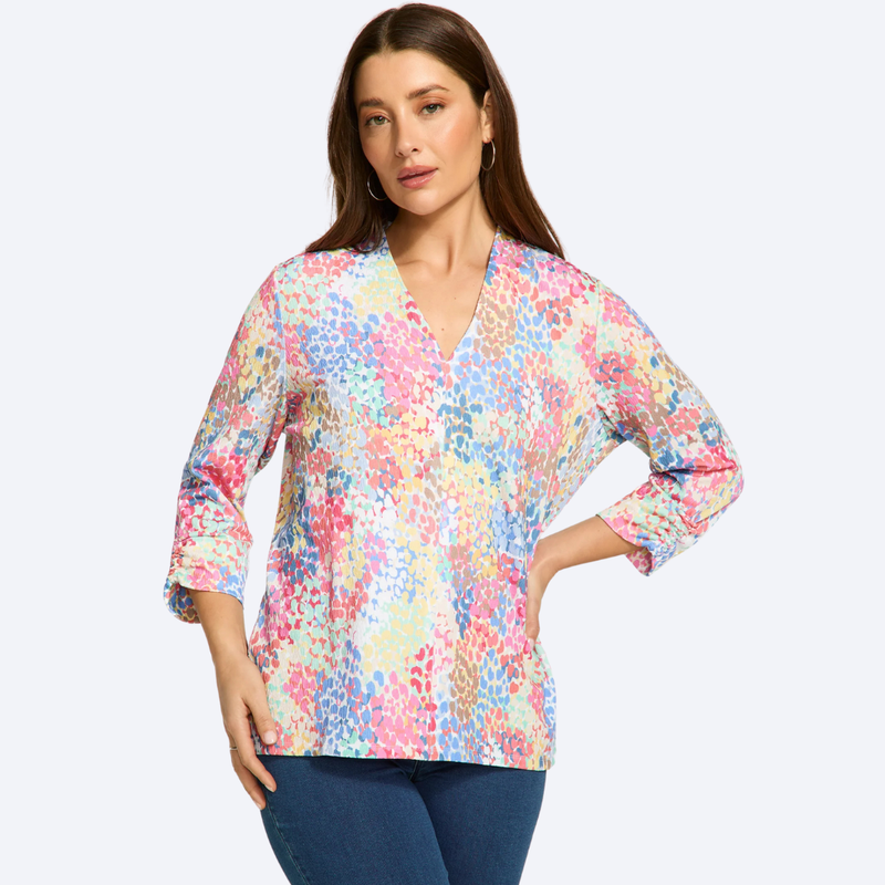 Print V-Nk 3/4 Sleeve Blouse