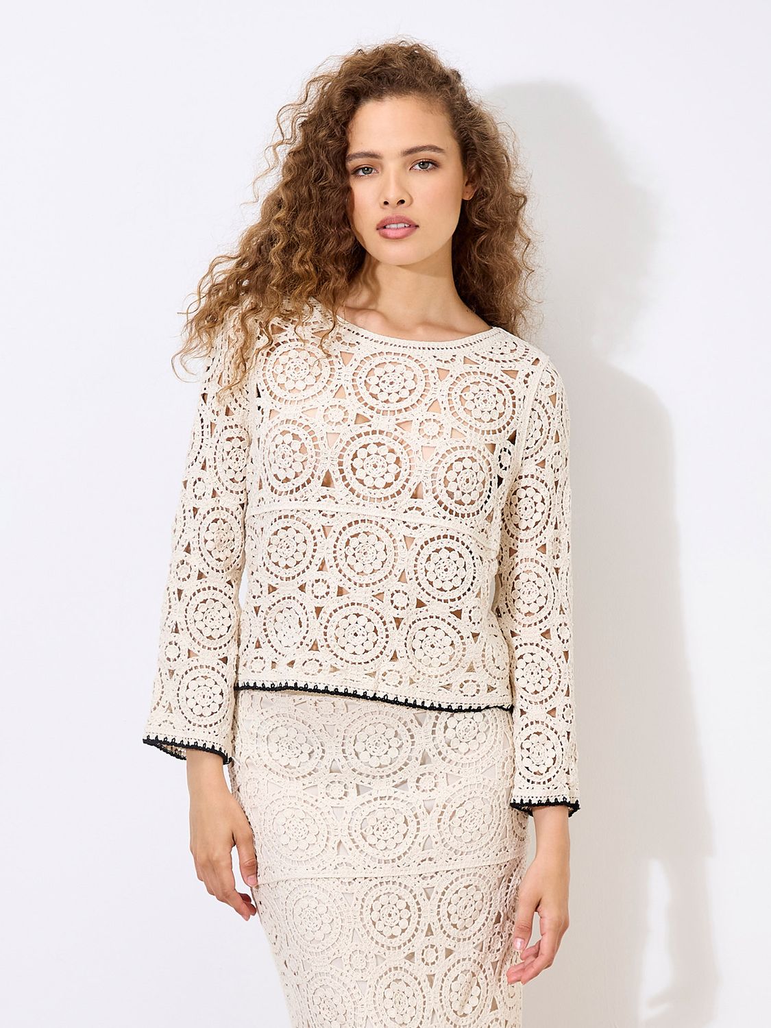 Circles Bell Sleeve Crochet Top