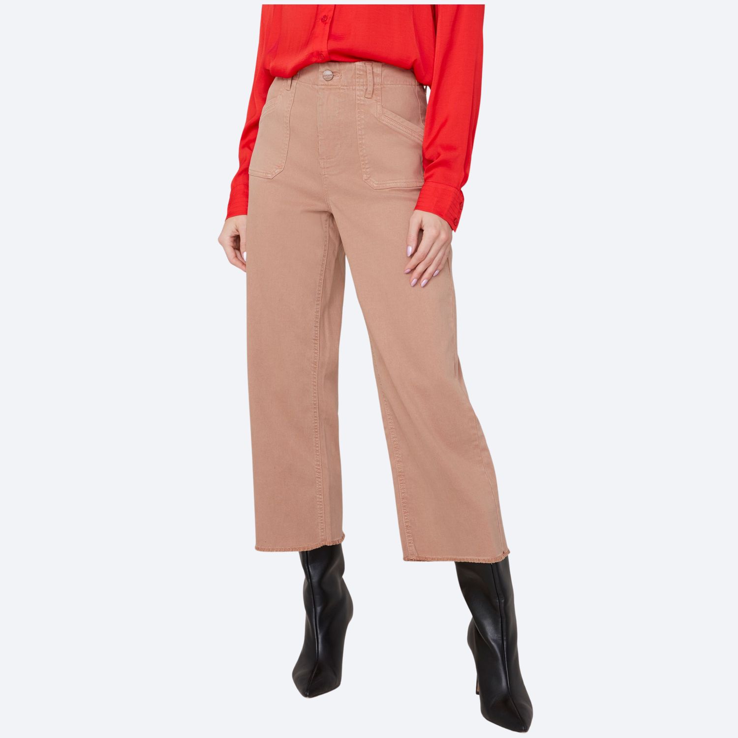 Twill Wide Leg Pant w/Frayed Hem