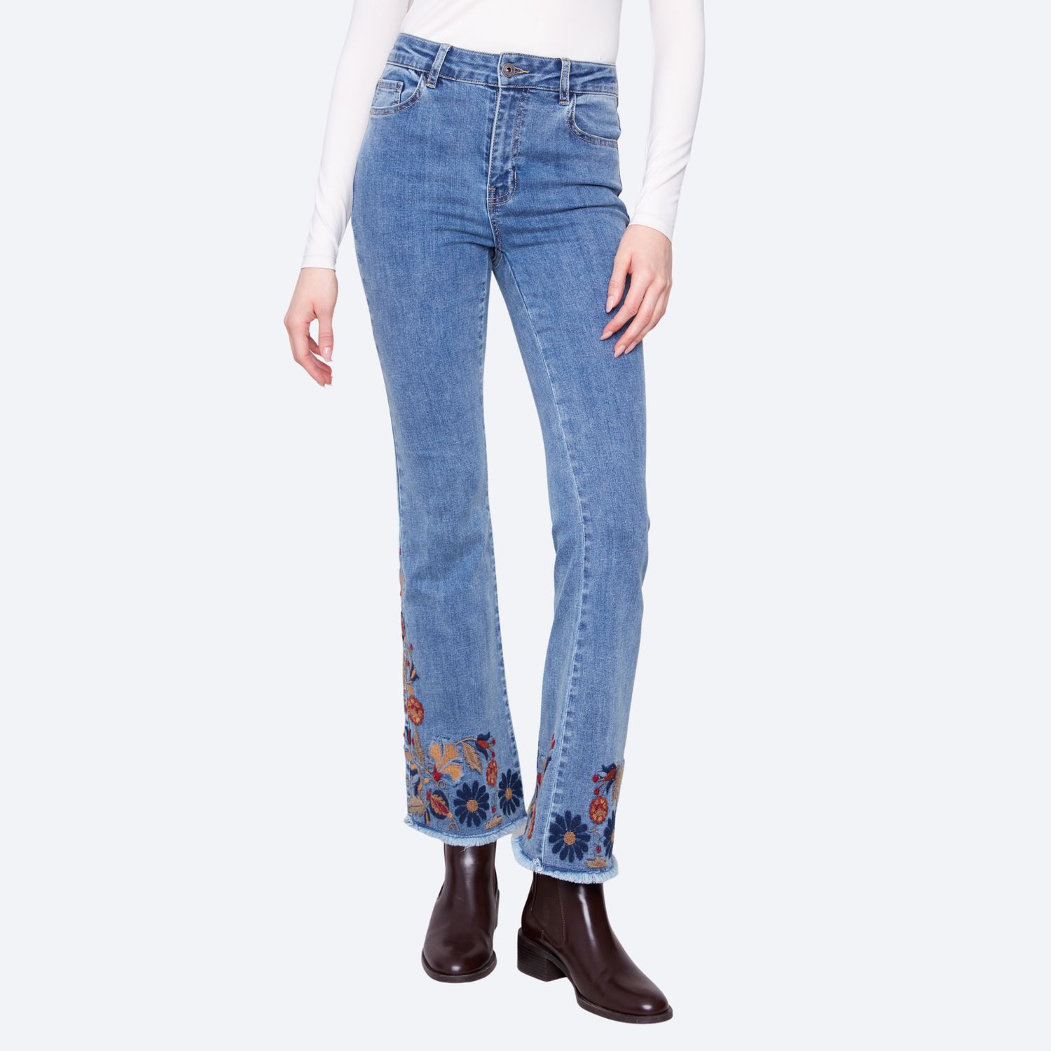 Flare Leg Denim  w/Embroidered Hem