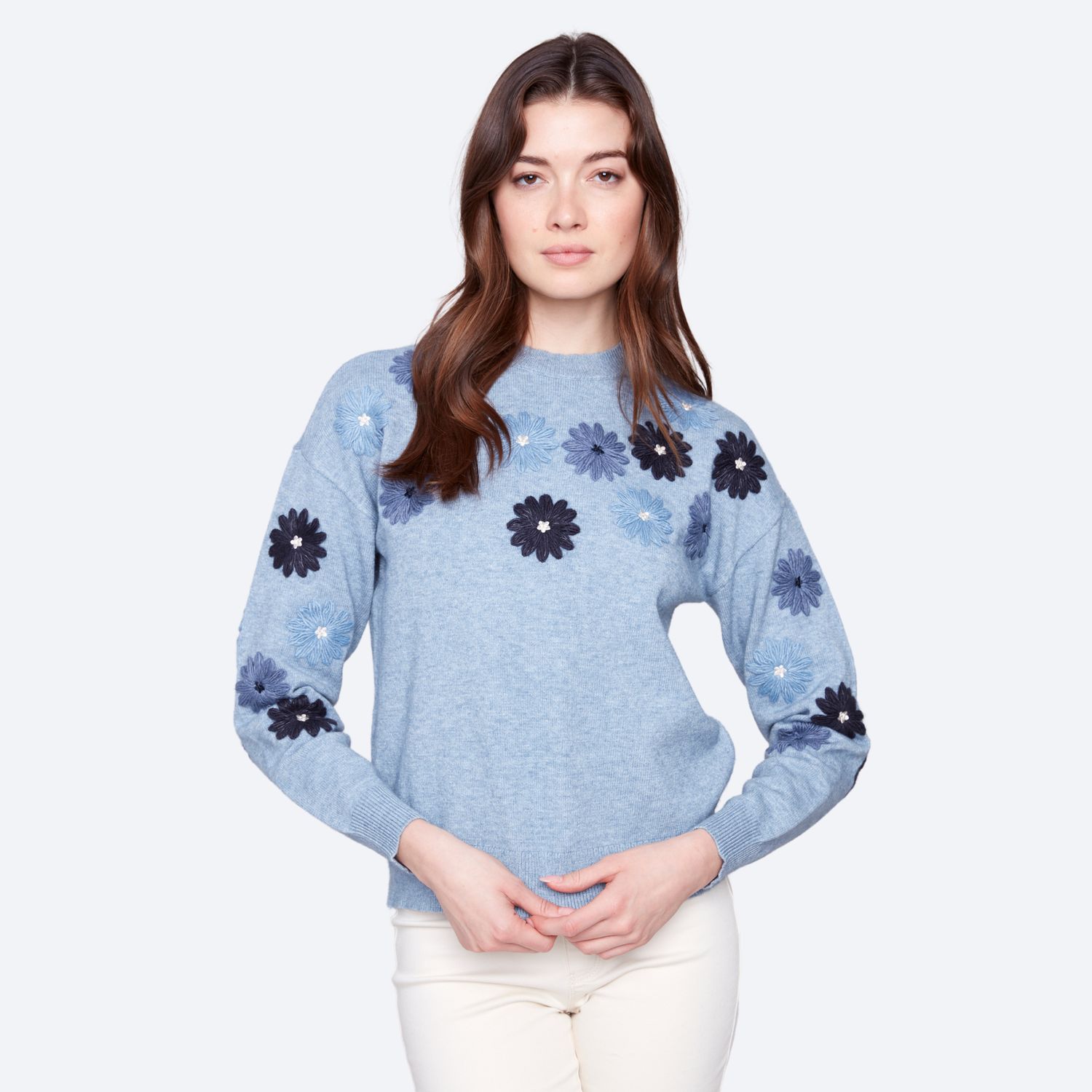 Floral Embroidery Crew Neck Sweater