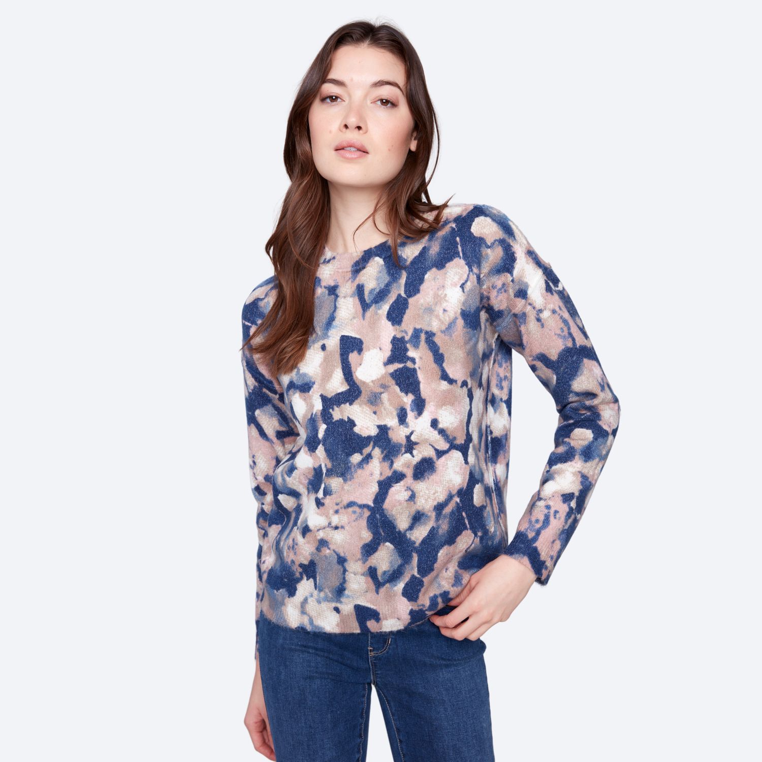 Printed Reversible Crew Neck Drop Shoulder Sweater