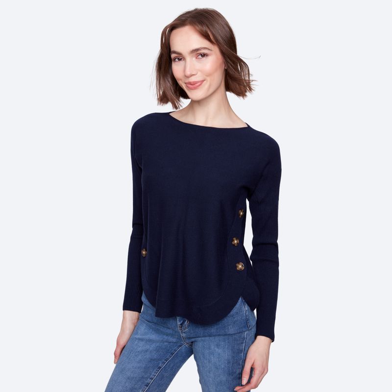Boat Neck Sweater w/Side Button Detail