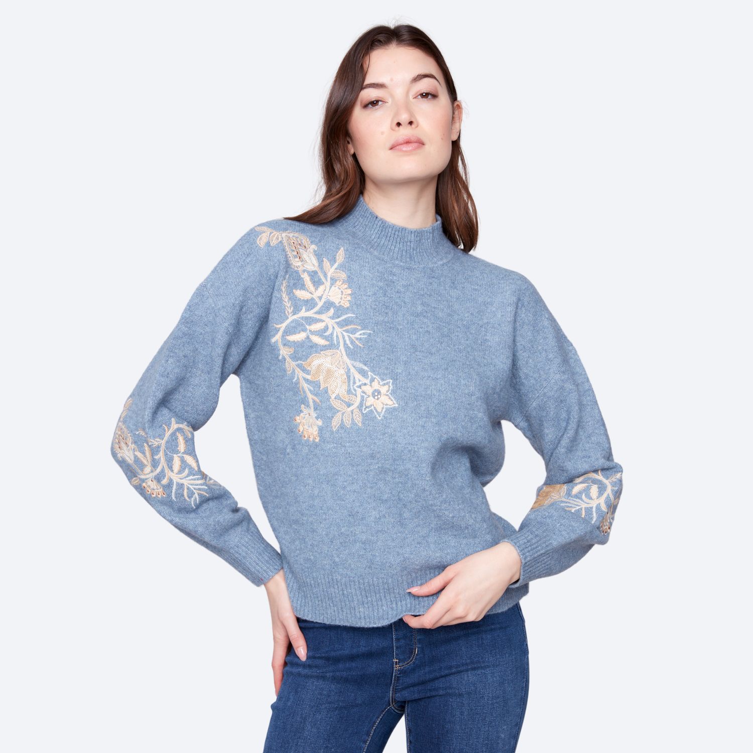 Long Sleeve Mock Neck Sweater w/Sequin