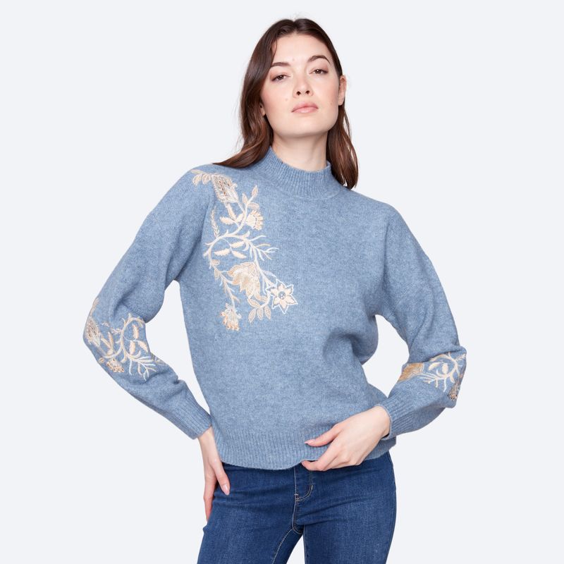 Long Sleeve Mock Neck Sweater w/Sequin