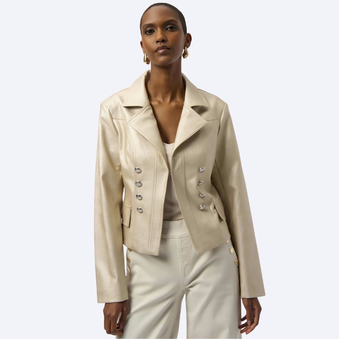 Leatherette Notched Collar Fitted Jacket