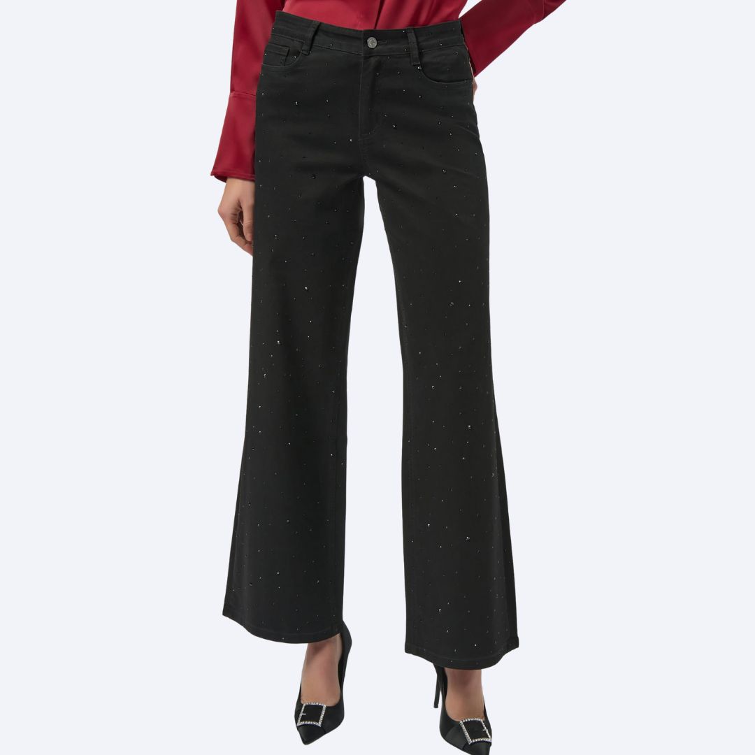 Classic Wide Leg Jeans with Rhinestones