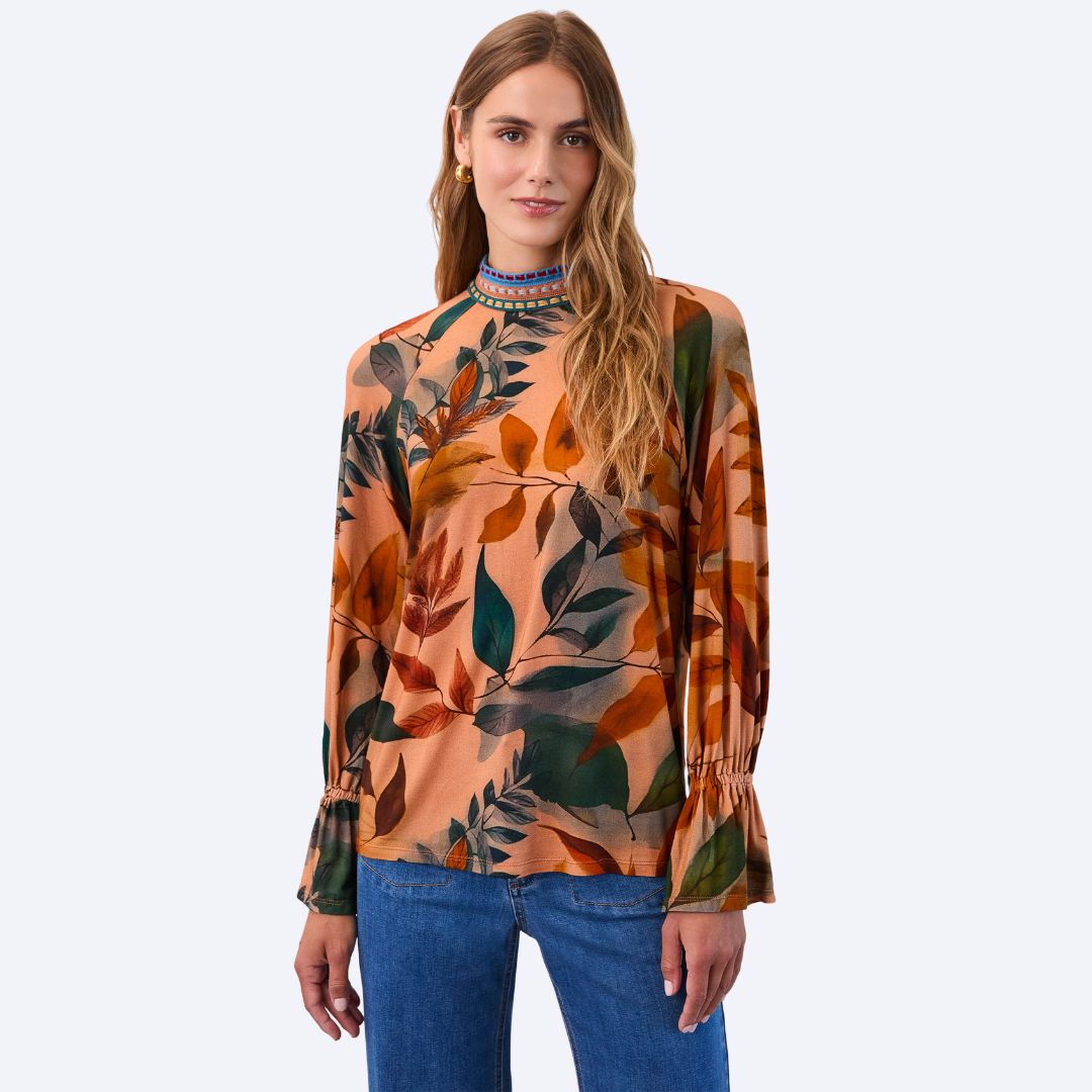Mock Neck Trimmed Top