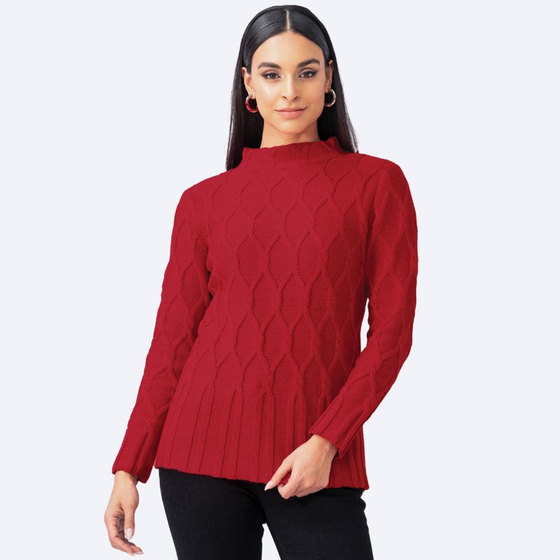 Mock Neck Diamond Cable Knit Sweater