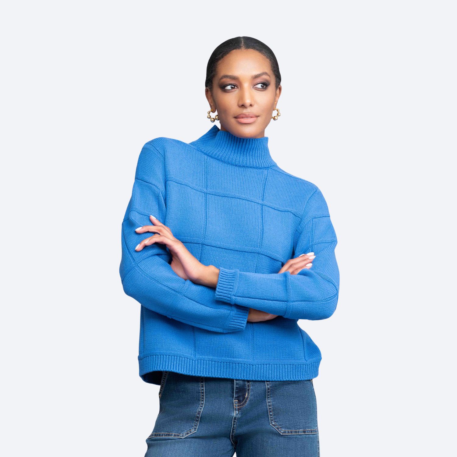 Mock Neck Window Pane Sweater