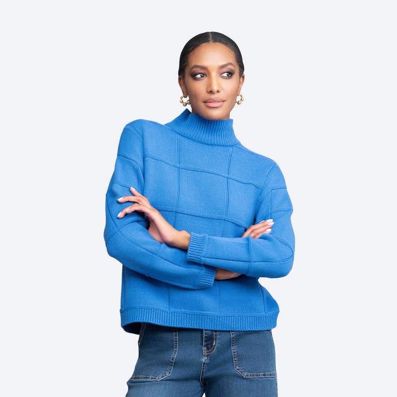 Mock Neck Window Pane Sweater