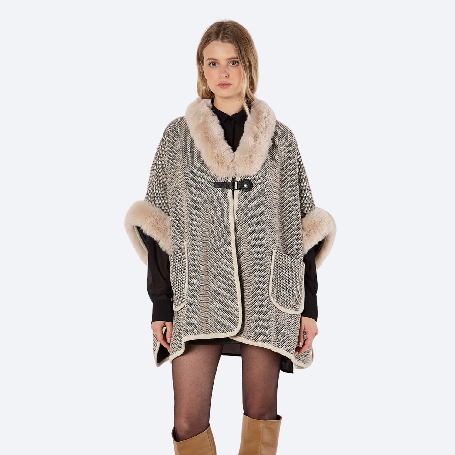 Fur Trim Side Slit Cape