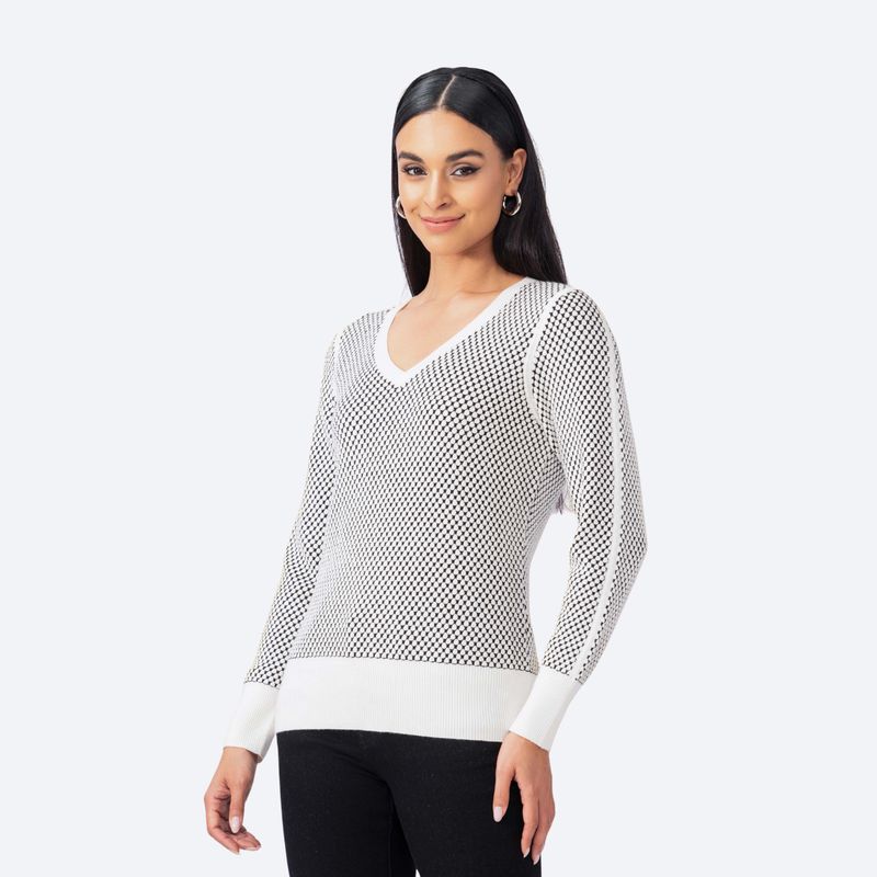 V Neck Polka Dot Sweater