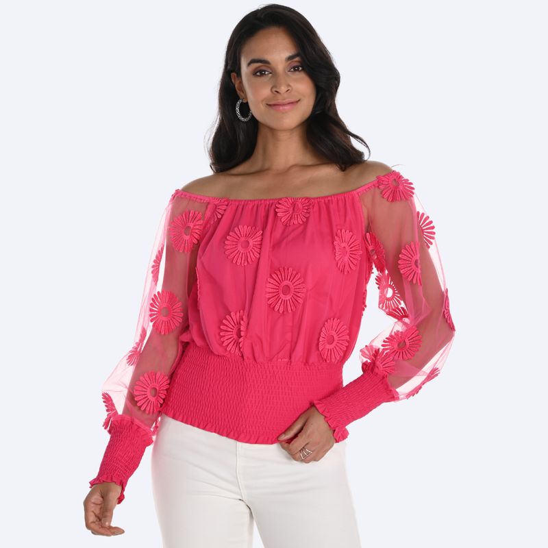 Off The Shoulder Top w/Floral Applique
