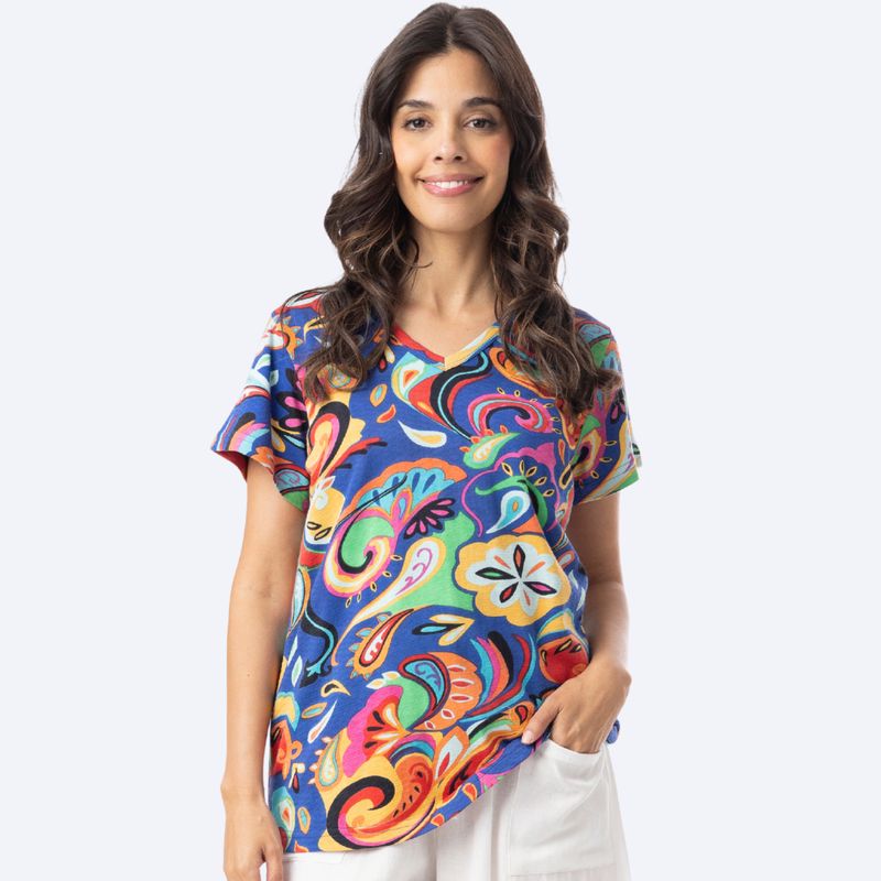 Retro Paisley V Nk T Shirt