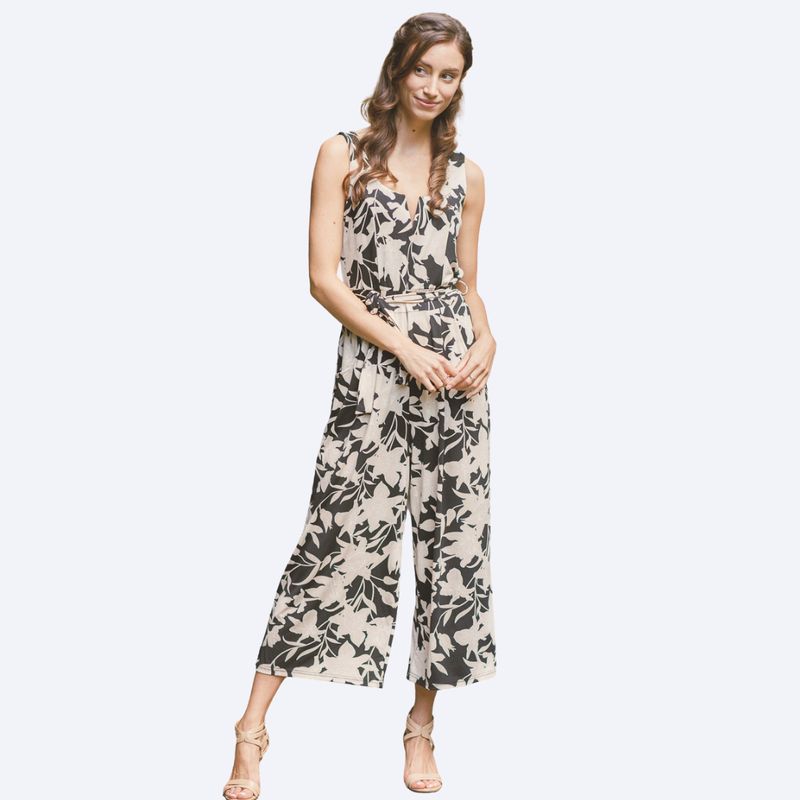 Floral Stretch Jumpsuit With V Back