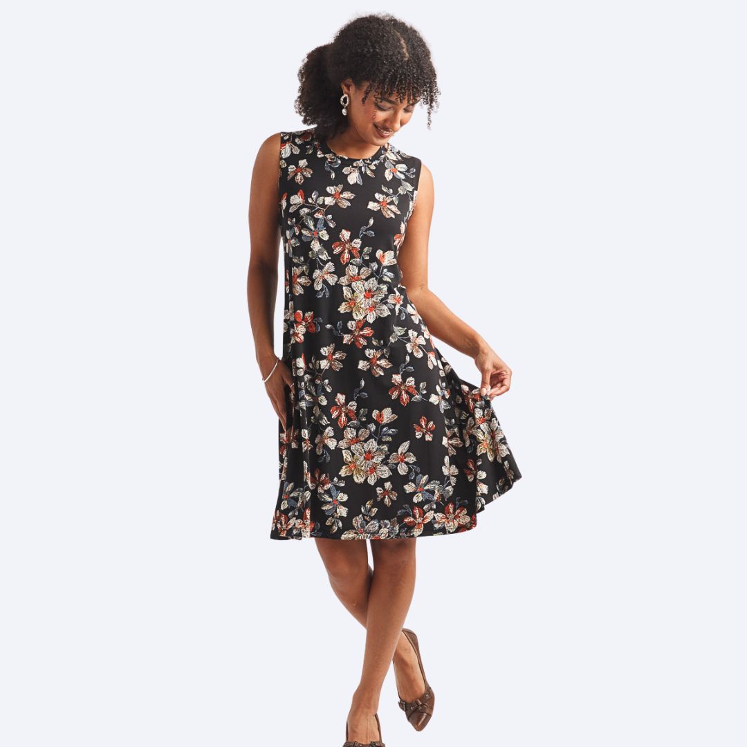 Floral Rubber Print A-line Swing Dress