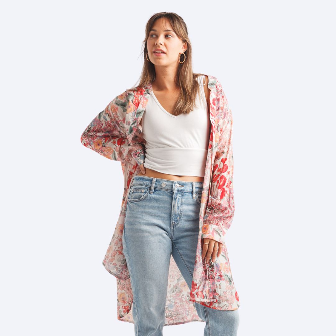 Floral Button Frnt Tunic