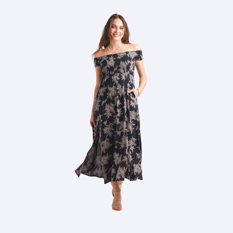 Leaf Print Smockd OTS Dress
