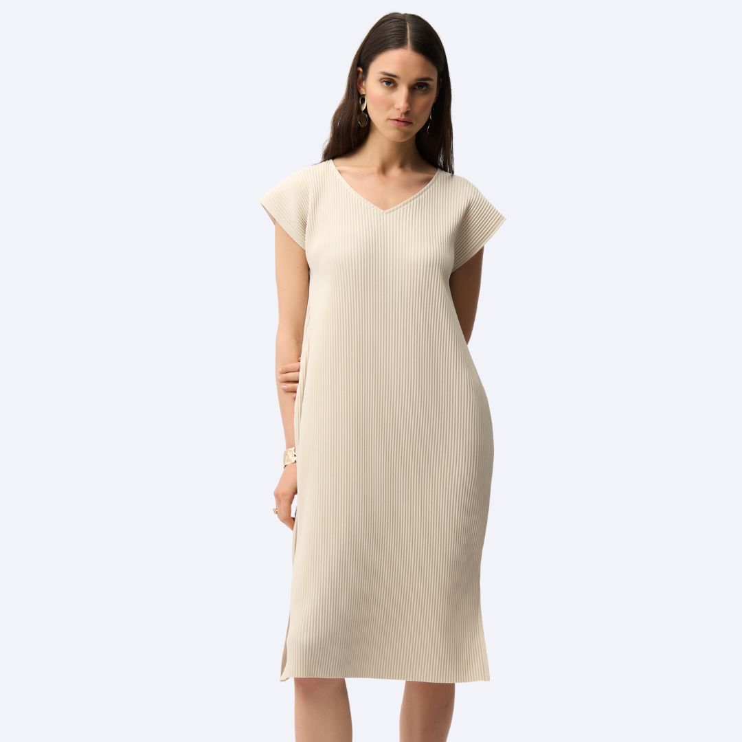 Pleated Scuba Crepe Dress With Pockets