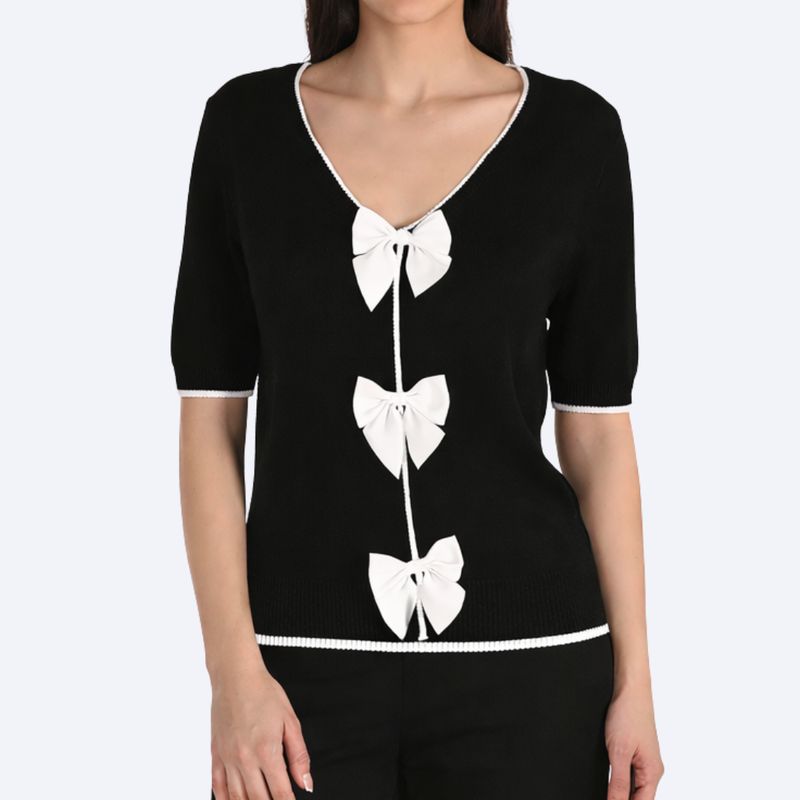 V-Neck Top with Ribbon Detailing