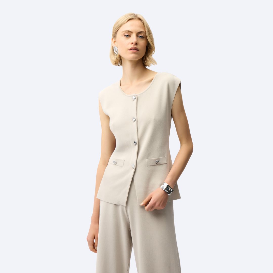 Fitted Vest with Faux Welt Pockets