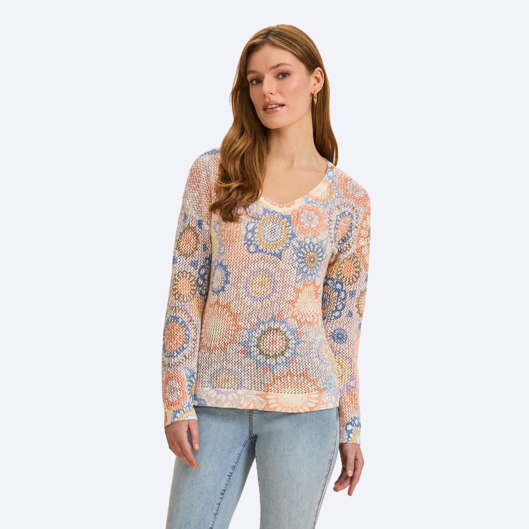 V-Neck Printed Sweater