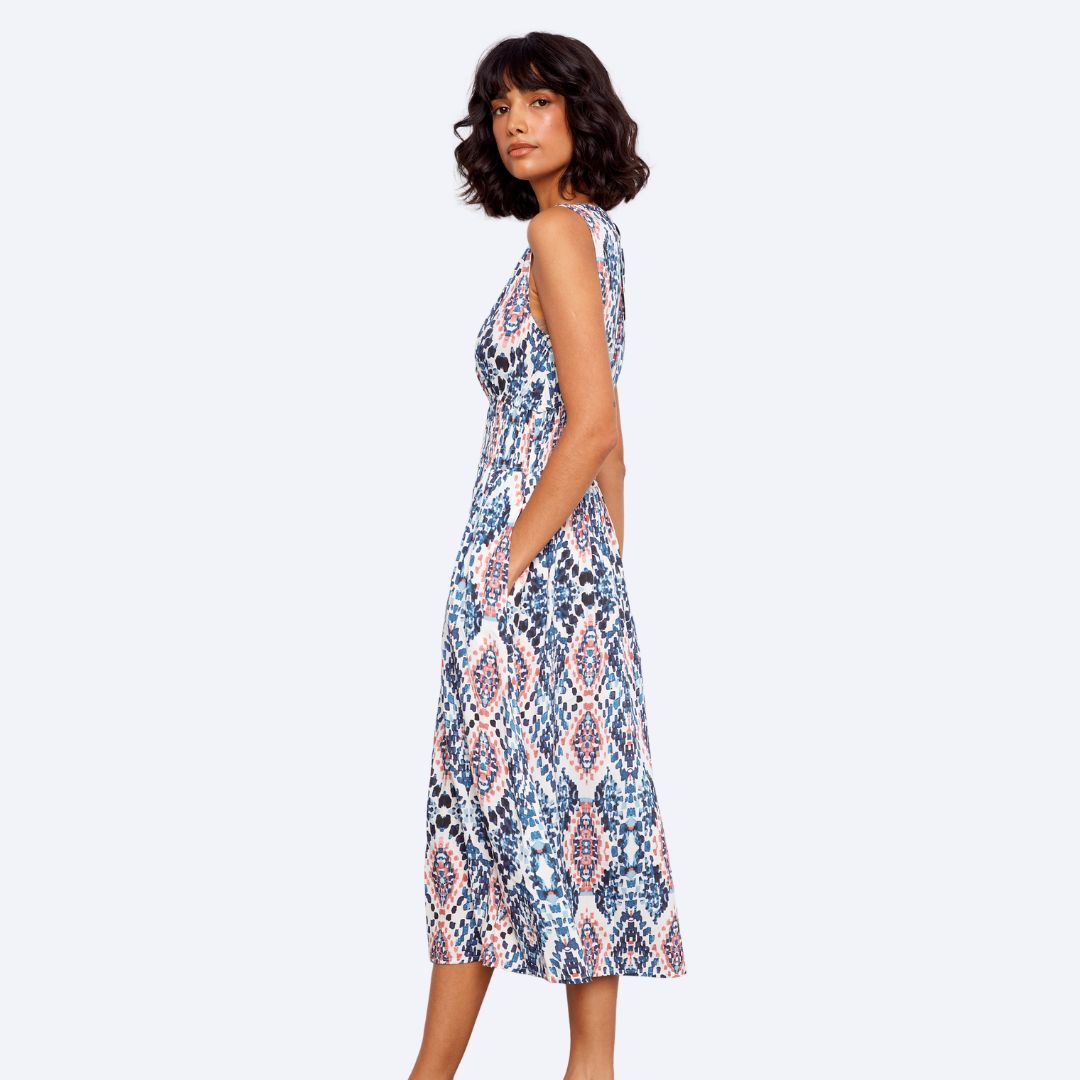 Printed Viscose Dress With Smocking At Waist