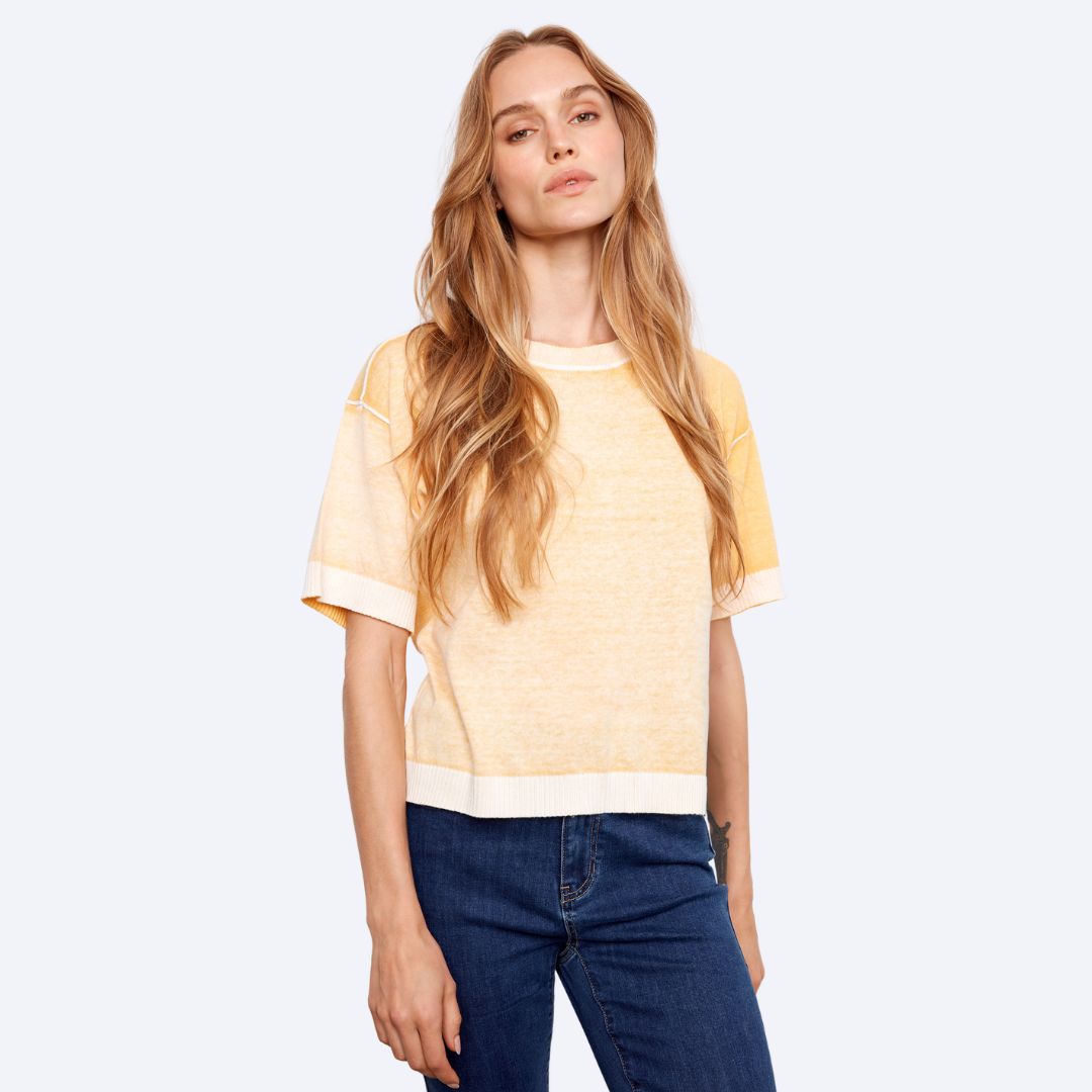 Reverse Print Short Sleeve Crew Neck Sweater